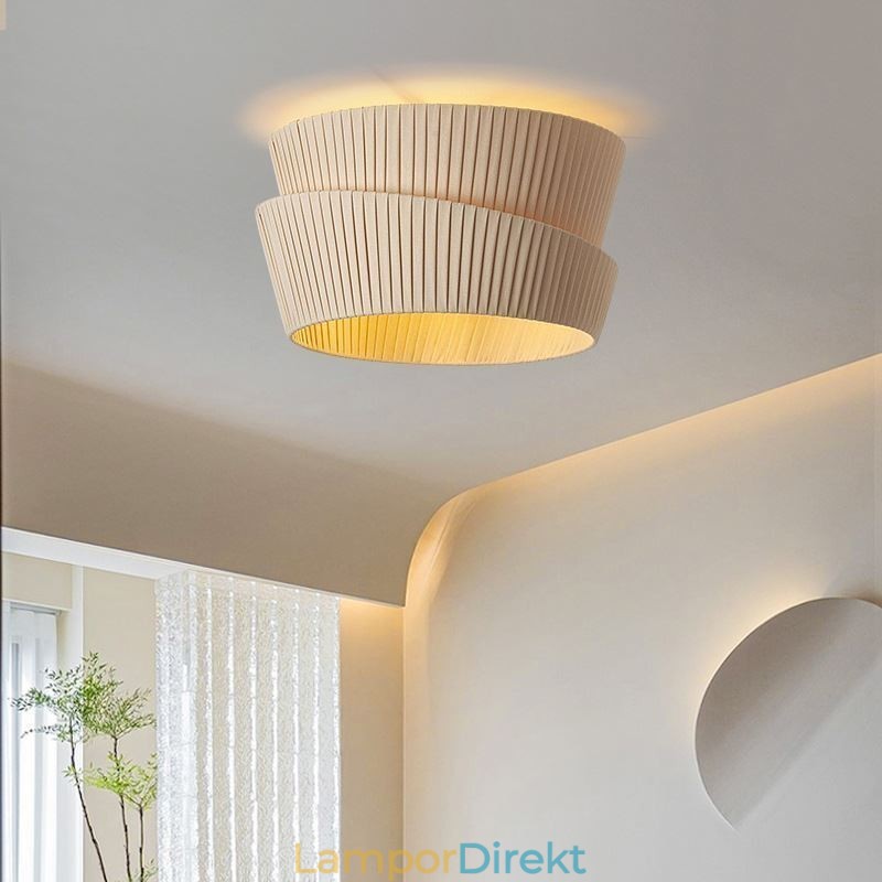 Wabi Sabi Flush Mount French Cream Style Double Layer Tyg Lampskärm Taklampa
