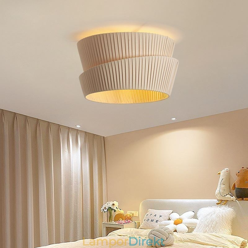 Wabi Sabi Flush Mount French Cream Style Double Layer Tyg Lampskärm Taklampa