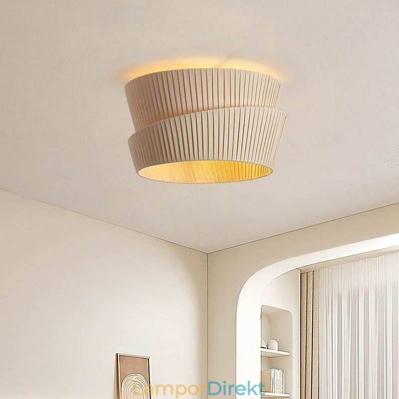 Wabi Sabi Flush Mount French Cream Style Double Layer Tyg Lampskärm Taklampa