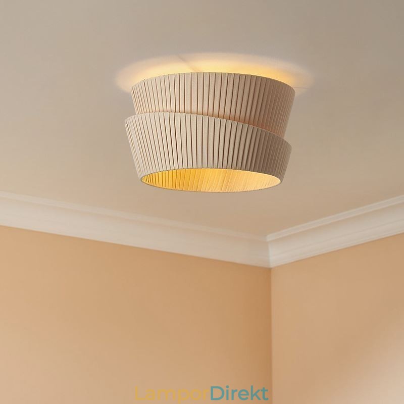 Wabi Sabi Flush Mount French Cream Style Double Layer Tyg Lampskärm Taklampa