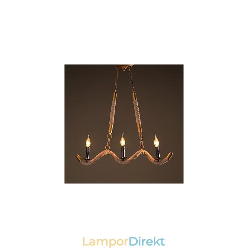 Candle Hampa Ljuskrona Vintage Hänge Smidesjärn Våg Hampa Rep Ljuskrona