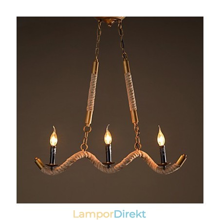 Candle Hampa Ljuskrona Vintage Hänge Smidesjärn Våg Hampa Rep Ljuskrona