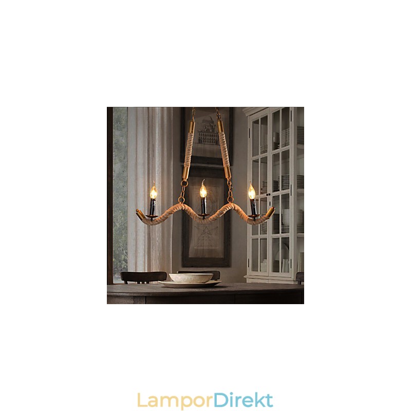 Candle Hampa Ljuskrona Vintage Hänge Smidesjärn Våg Hampa Rep Ljuskrona