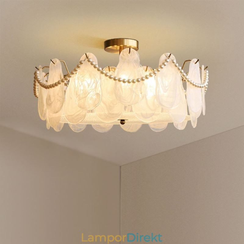 Europeisk Taklampa I Järn Elegant Taklampa I Glas