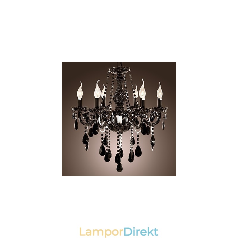 Ljuskrona Svart Kristall Modern 6 Lampor