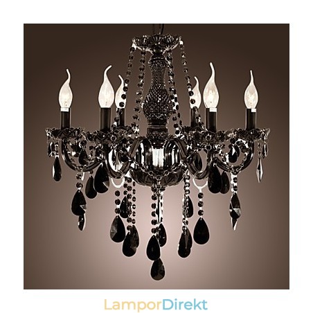 Ljuskrona Svart Kristall Modern 6 Lampor Ljuskrona Svart Kristall Modern 6 Lampor