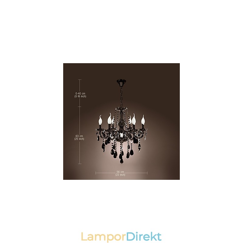 Ljuskrona Svart Kristall Modern 6 Lampor