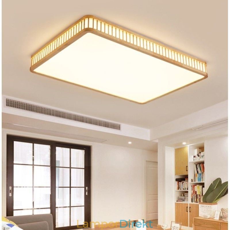 Taklampa I Japansk Akryl Rektangulär Taklampa Av Gummi I Trä