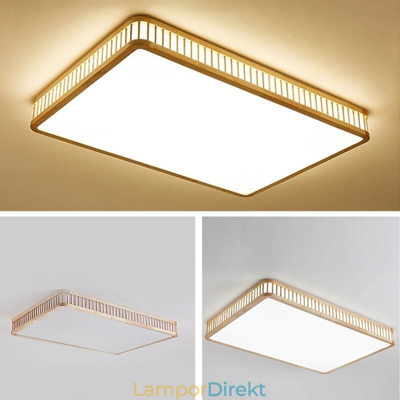 Taklampa I Japansk Akryl Rektangulär Taklampa Av Gummi I Trä