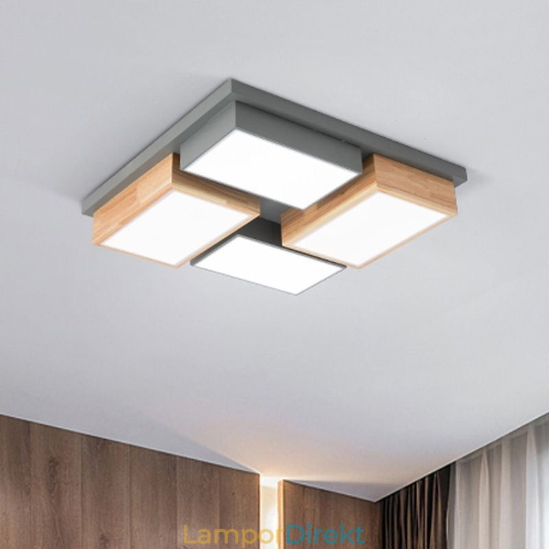 Modern Taklampa Geometrisk Taklampa I Trä
