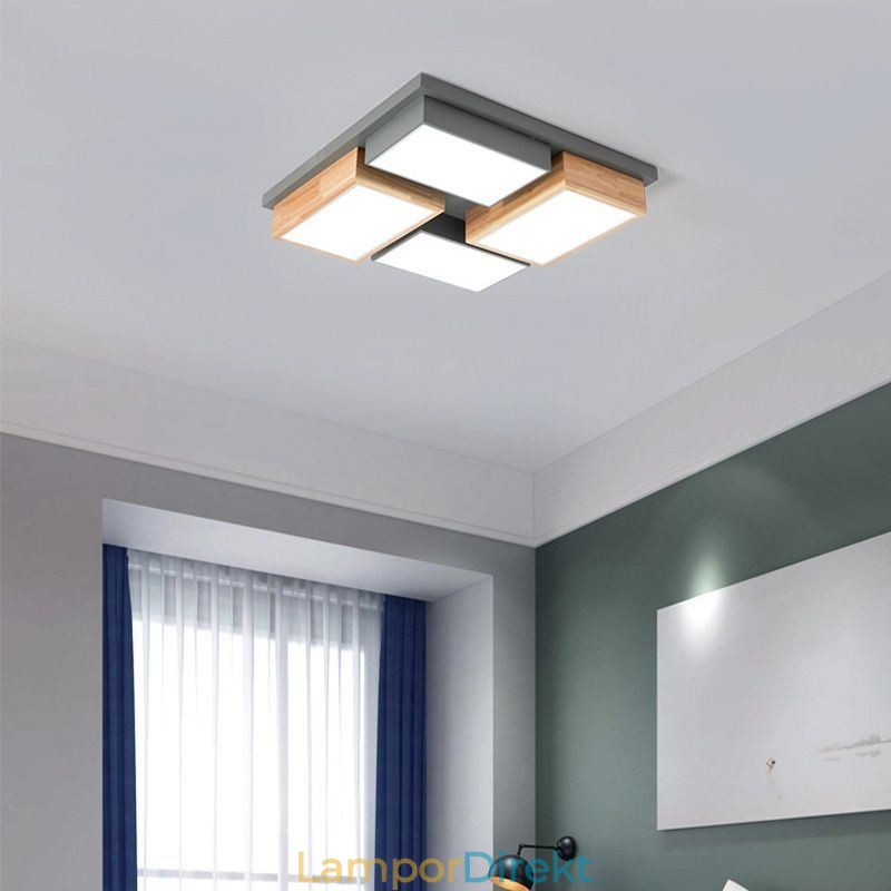 Modern Taklampa Geometrisk Taklampa I Trä