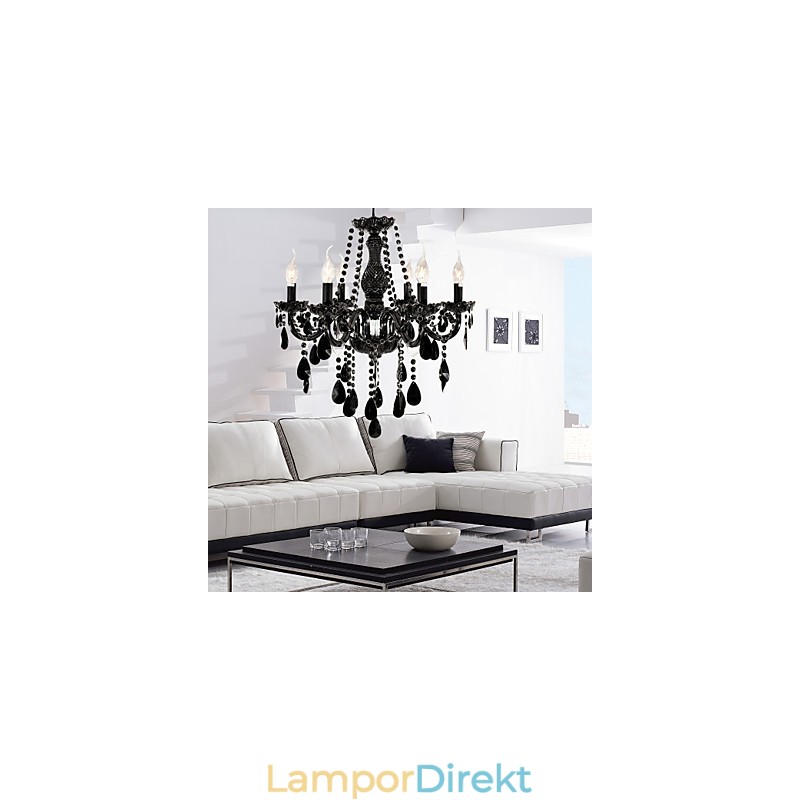 Ljuskrona Svart Kristall Modern 6 Lampor