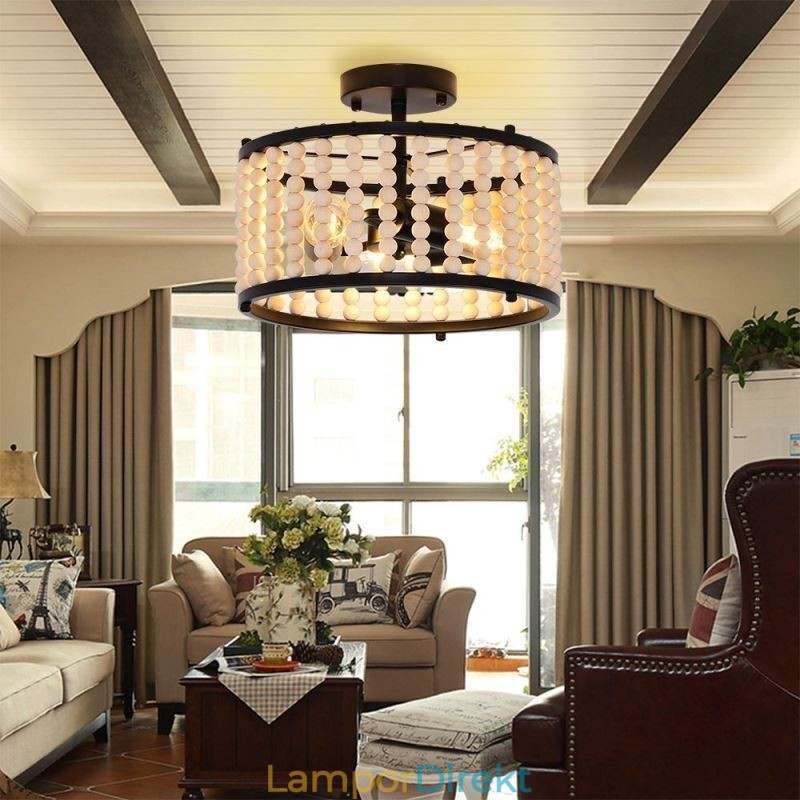 3 Ljus Takbelysning Wood Bead Tak Lampway Foajé