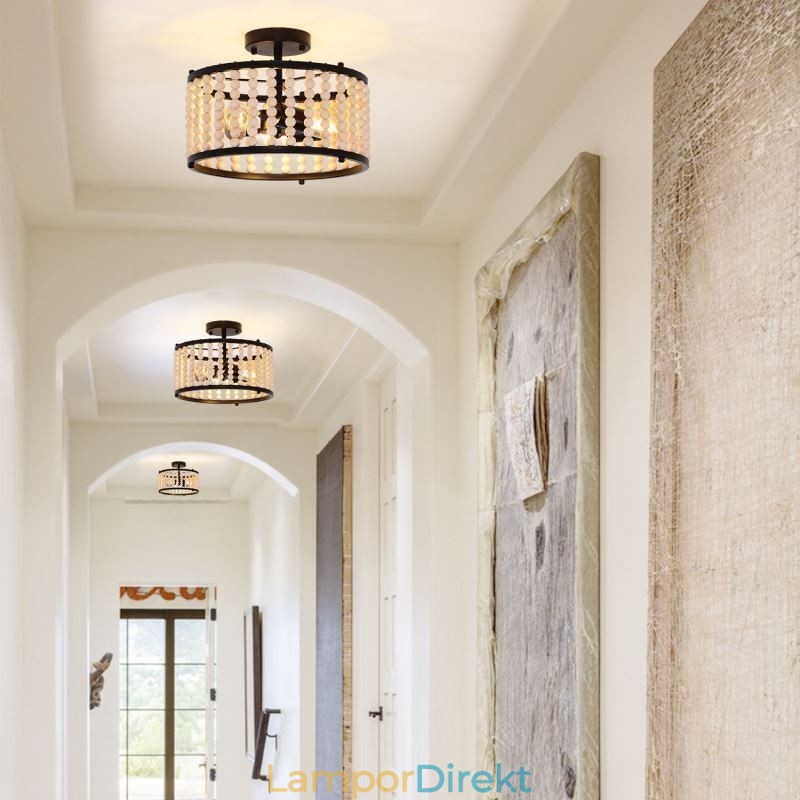 3 Ljus Takbelysning Wood Bead Tak Lampway Foajé