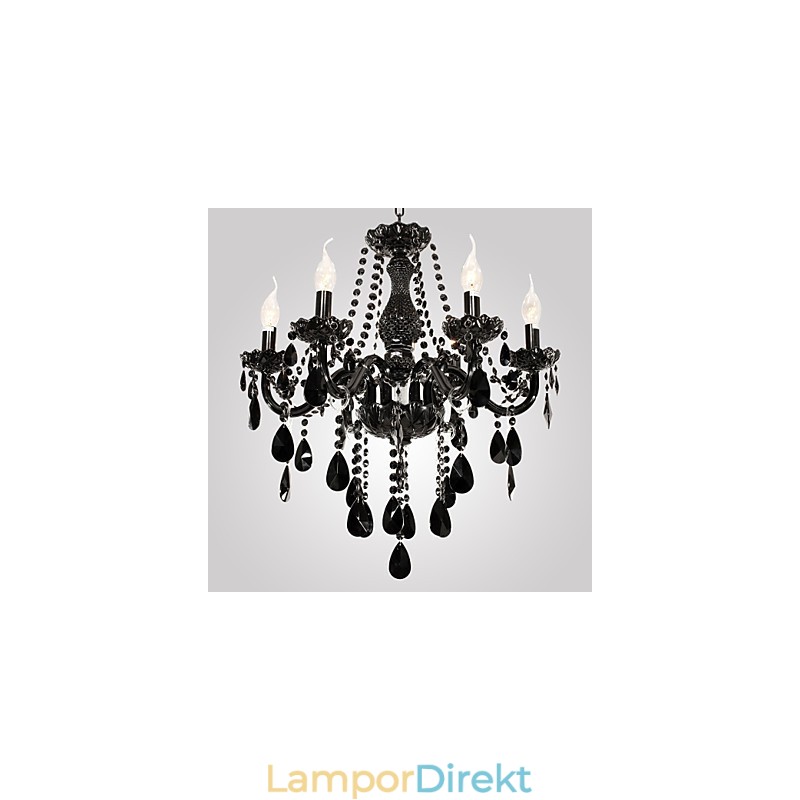 Ljuskrona Svart Kristall Modern 6 Lampor