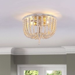 Farmhouse Wood Beaded Flush Mount Celling Light 3 Ljusarmatur