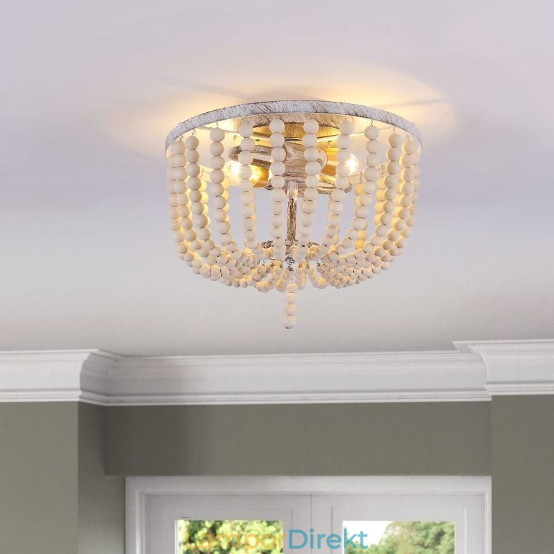 Farmhouse Wood Beaded Flush Mount Celling Light 3 Ljusarmatur