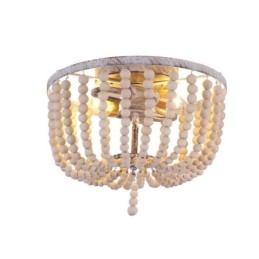 Farmhouse Wood Beaded Flush Mount Celling Light 3 Ljusarmatur