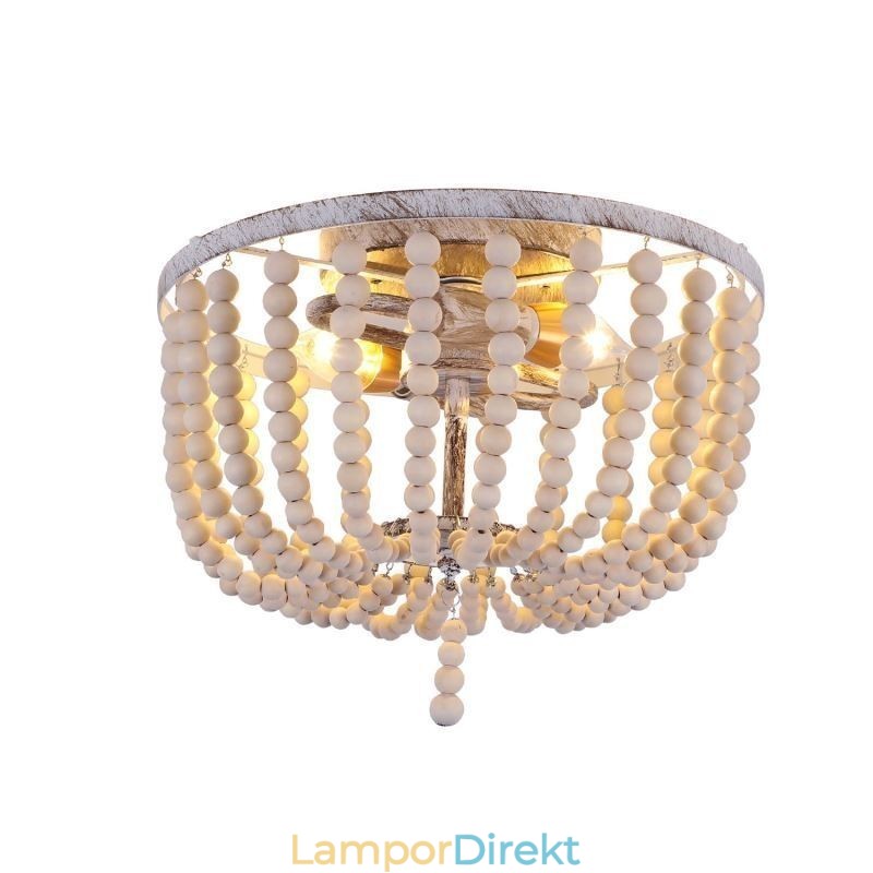Farmhouse Wood Beaded Flush Mount Celling Light 3 Ljusarmatur