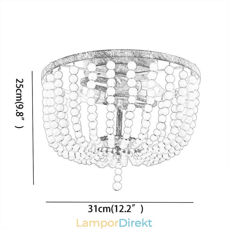 Farmhouse Wood Beaded Flush Mount Celling Light 3 Ljusarmatur
