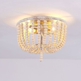 Farmhouse Wood Beaded Flush Mount Celling Light 3 Ljusarmatur