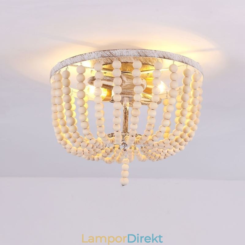 Farmhouse Wood Beaded Flush Mount Celling Light 3 Ljusarmatur