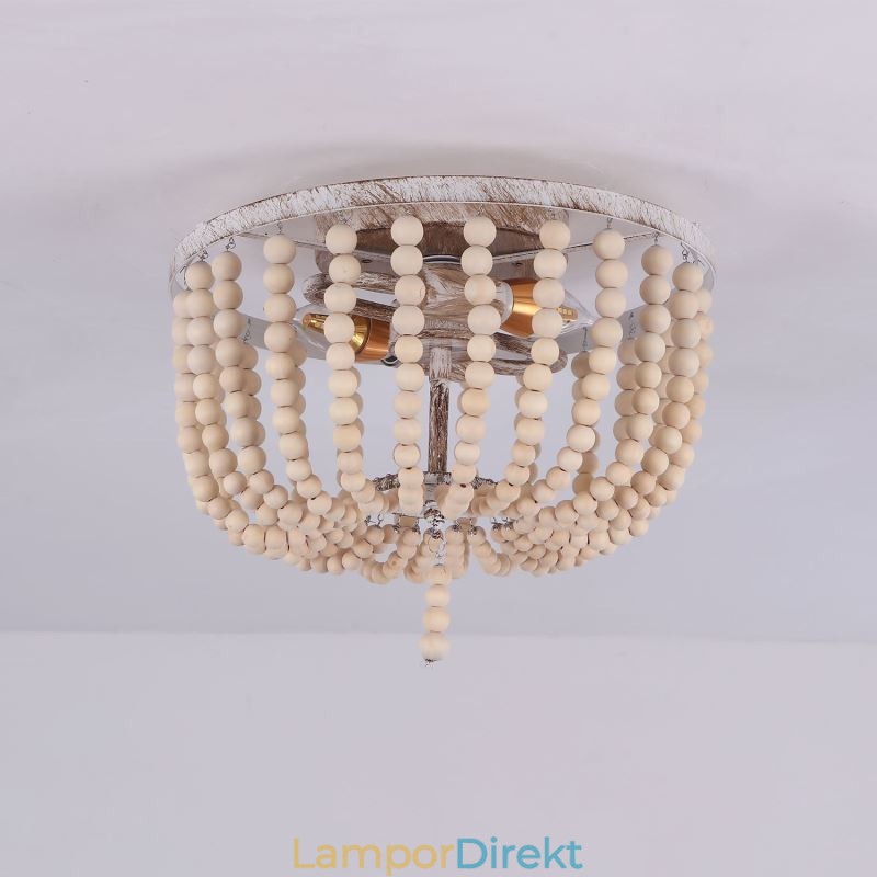 Farmhouse Wood Beaded Flush Mount Celling Light 3 Ljusarmatur