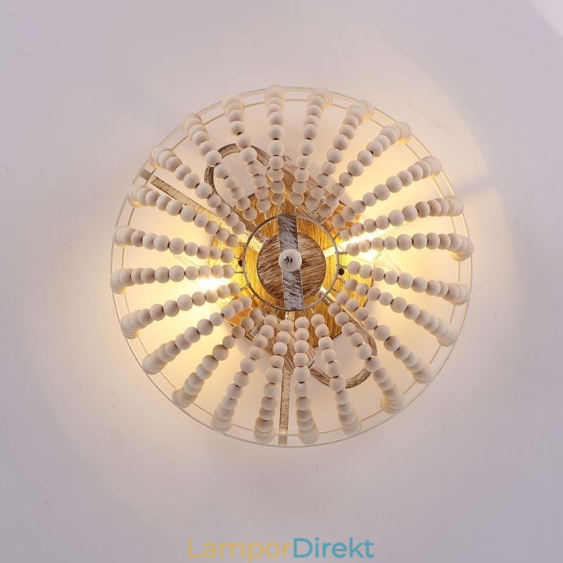 Farmhouse Wood Beaded Flush Mount Celling Light 3 Ljusarmatur