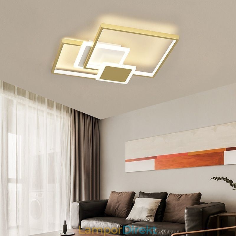 Modern Golden Flush Mount Geometrisk Ljusarmatur Taklampa 2 Layer
