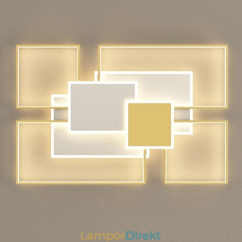 Modern Golden Flush Mount Geometrisk Ljusarmatur Taklampa 2 Layer