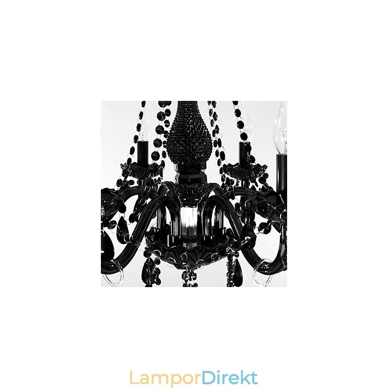 Ljuskrona Svart Kristall Modern 6 Lampor
