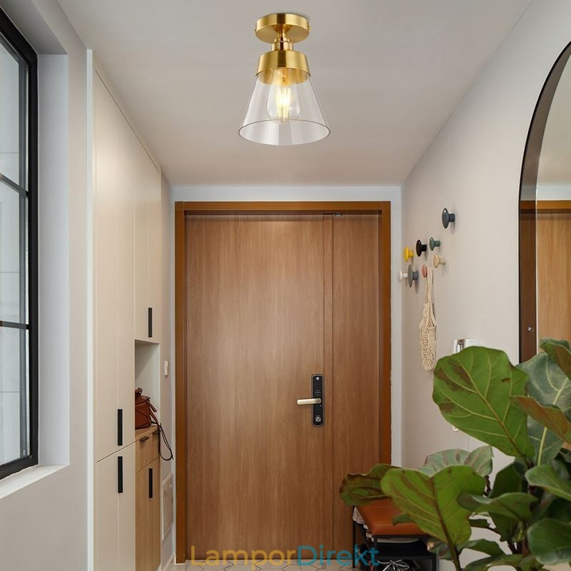 Contemporary Glass Flush Ceiling Light 1 Ljus Mässing Finish