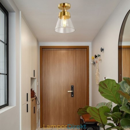 Contemporary Glass Flush Ceiling Light 1 Ljus Mässing Finish Contemporary Glass Flush Ceiling Light 1 Ljus Mässing Finish