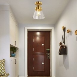 Contemporary Glass Flush Ceiling Light 1 Ljus Mässing Finish
