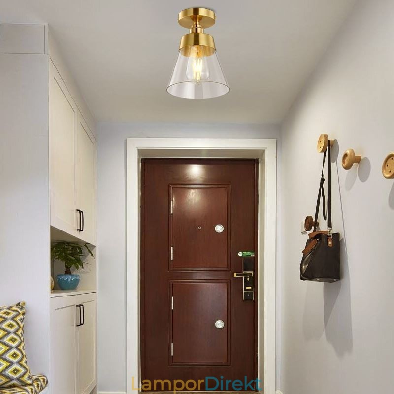 Contemporary Glass Flush Ceiling Light 1 Ljus Mässing Finish
