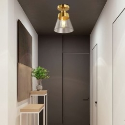 Contemporary Glass Flush Ceiling Light 1 Ljus Mässing Finish