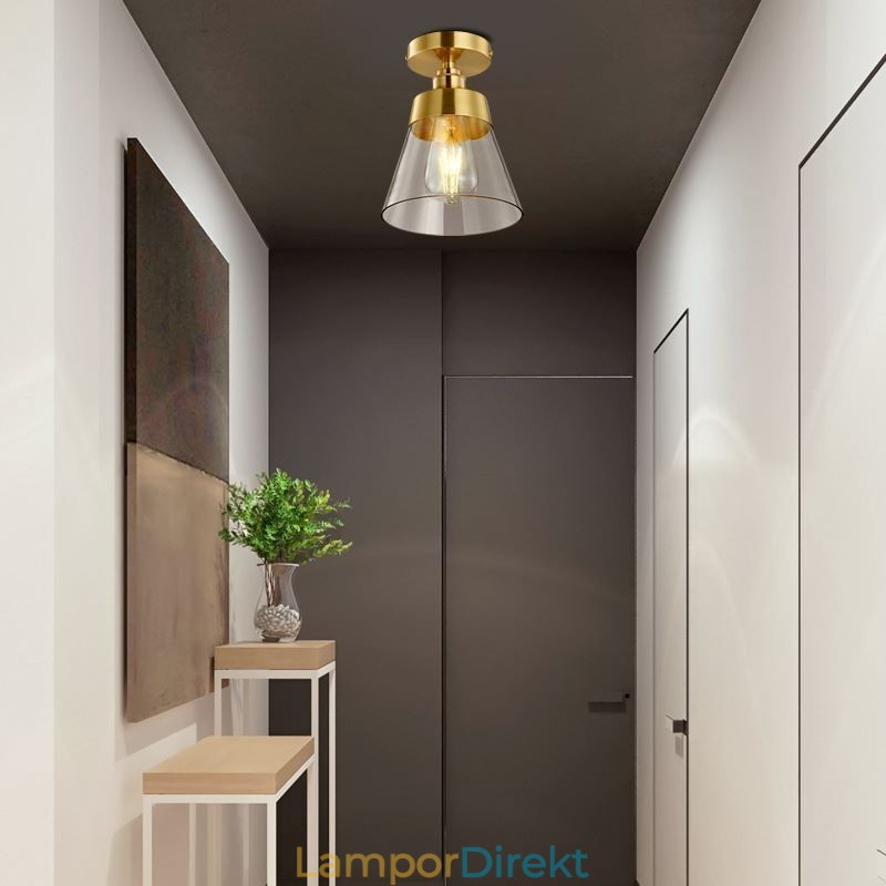 Contemporary Glass Flush Ceiling Light 1 Ljus Mässing Finish