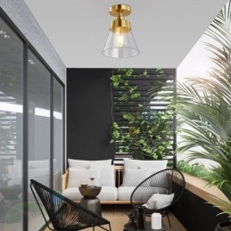 Contemporary Glass Flush Ceiling Light 1 Ljus Mässing Finish