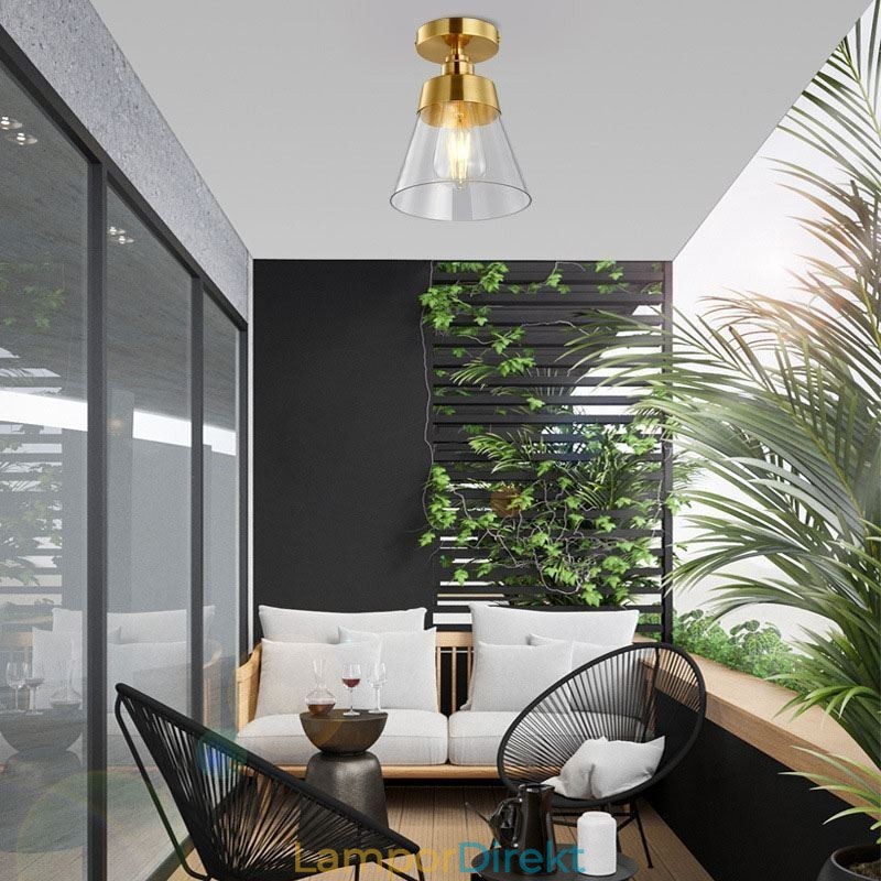 Contemporary Glass Flush Ceiling Light 1 Ljus Mässing Finish