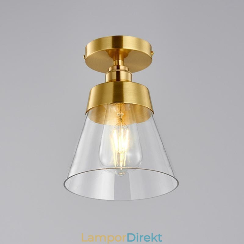 Contemporary Glass Flush Ceiling Light 1 Ljus Mässing Finish