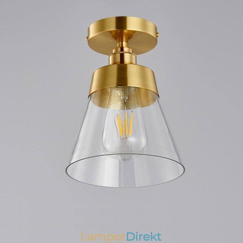 Contemporary Glass Flush Ceiling Light 1 Ljus Mässing Finish
