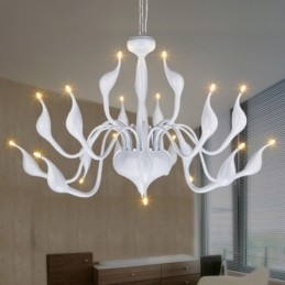 18 Lampor Rostfri Stolpe Modern Swan Ljuskrona Ljus G4 Vit Finish