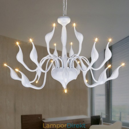 18 Lampor Rostfri Stolpe Modern Swan Ljuskrona Ljus G4 Vit Finish 18 Lampor Rostfri Stolpe Modern Swan Ljuskrona Ljus G4 Vit Finish