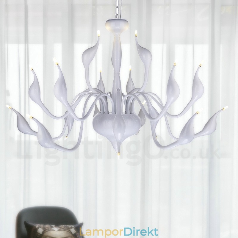 18 Lampor Rostfri Stolpe Modern Swan Ljuskrona Ljus G4 Vit Finish