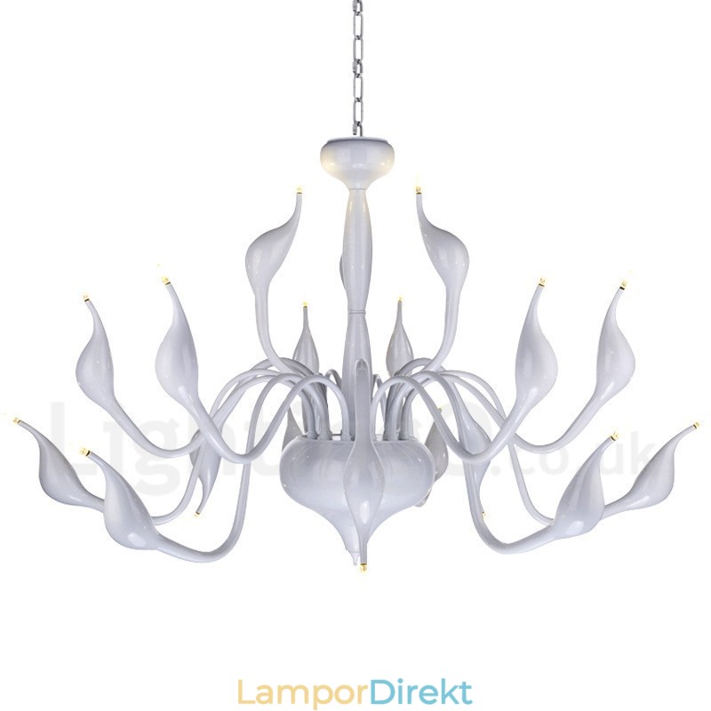 18 Lampor Rostfri Stolpe Modern Swan Ljuskrona Ljus G4 Vit Finish