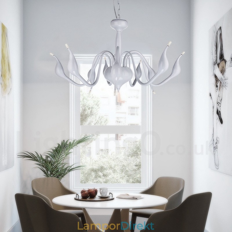18 Lampor Rostfri Stolpe Modern Swan Ljuskrona Ljus G4 Vit Finish