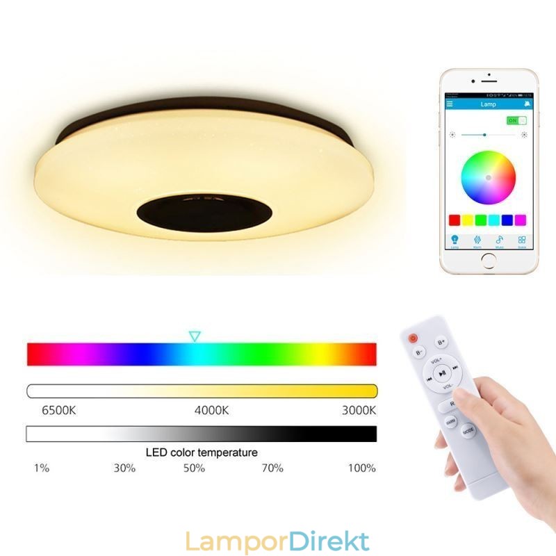 Infälld Färgglad Taklampa Med Bluetooth Music Speaker Timing-Funktion