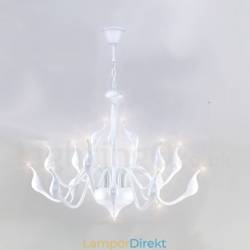 18 Lampor Rostfri Stolpe Modern Swan Ljuskrona Ljus G4 Vit Finish
