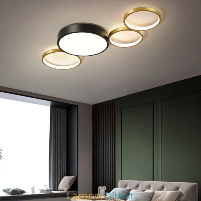 4-Ringar Infälld Taklampa Unik Svart+Guld Lampskärmsbelysning