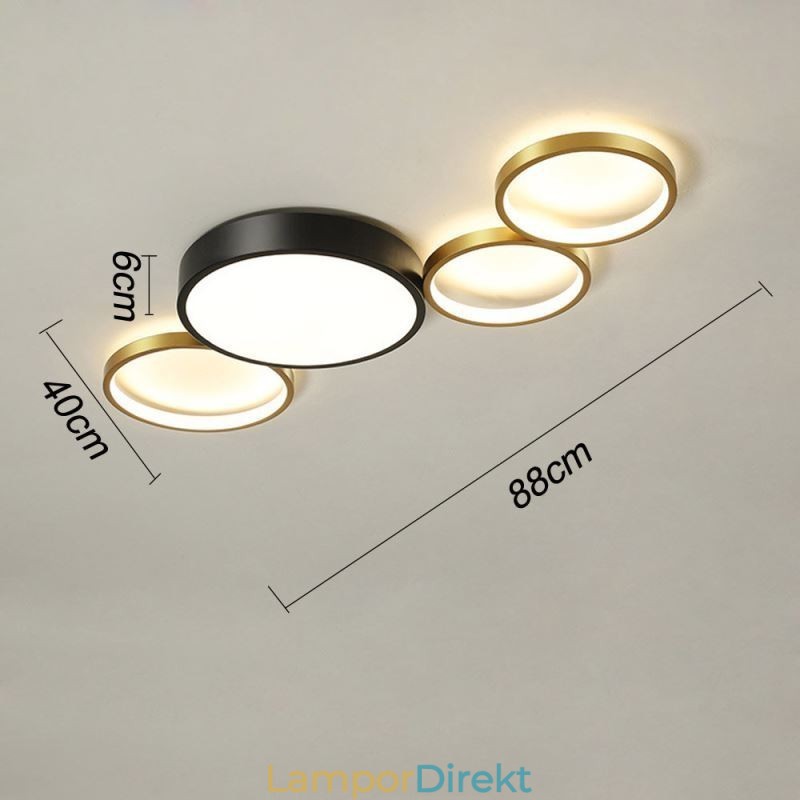 4-Ringar Infälld Taklampa Unik Svart+Guld Lampskärmsbelysning